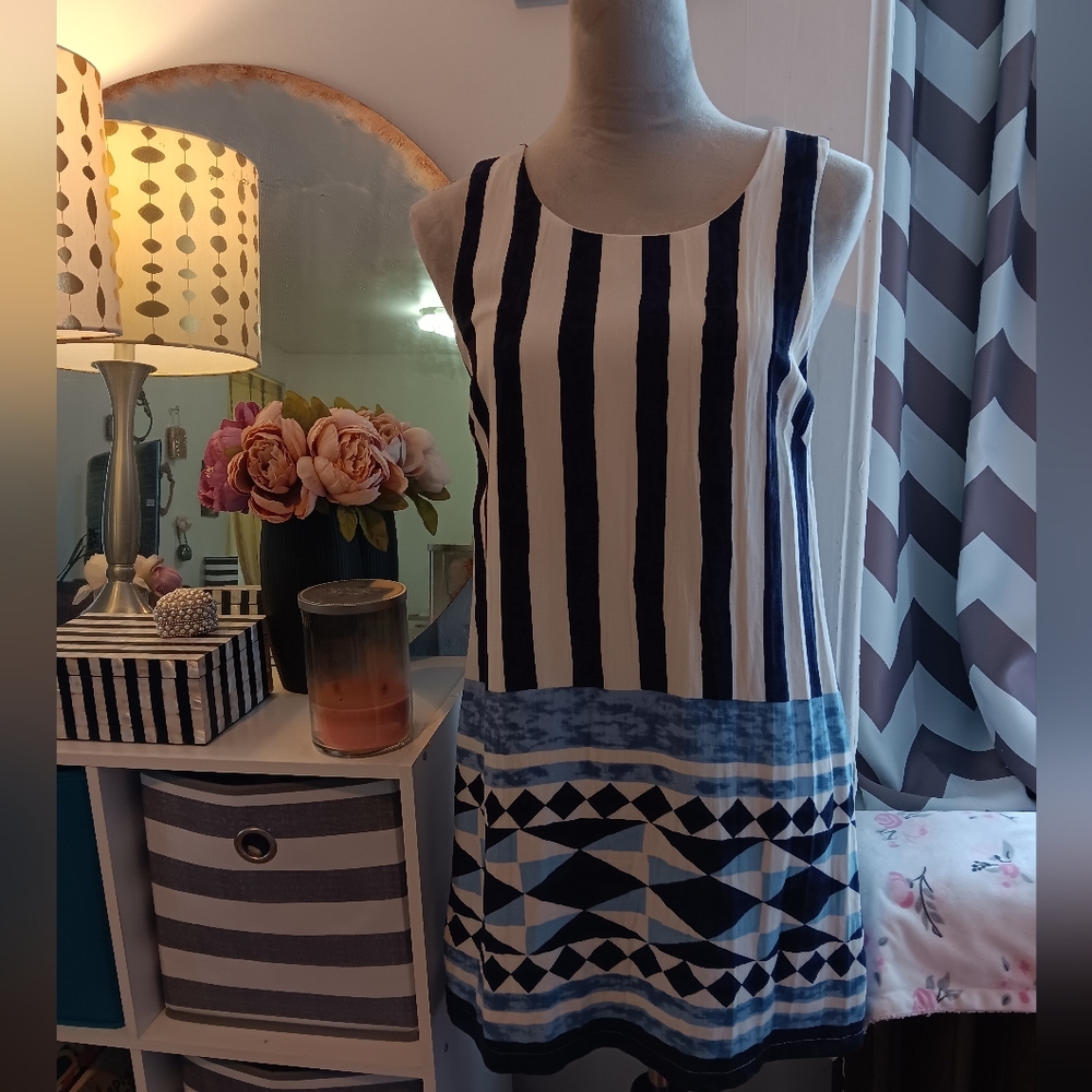 Lulus blue and white striped mini dress zipper back
